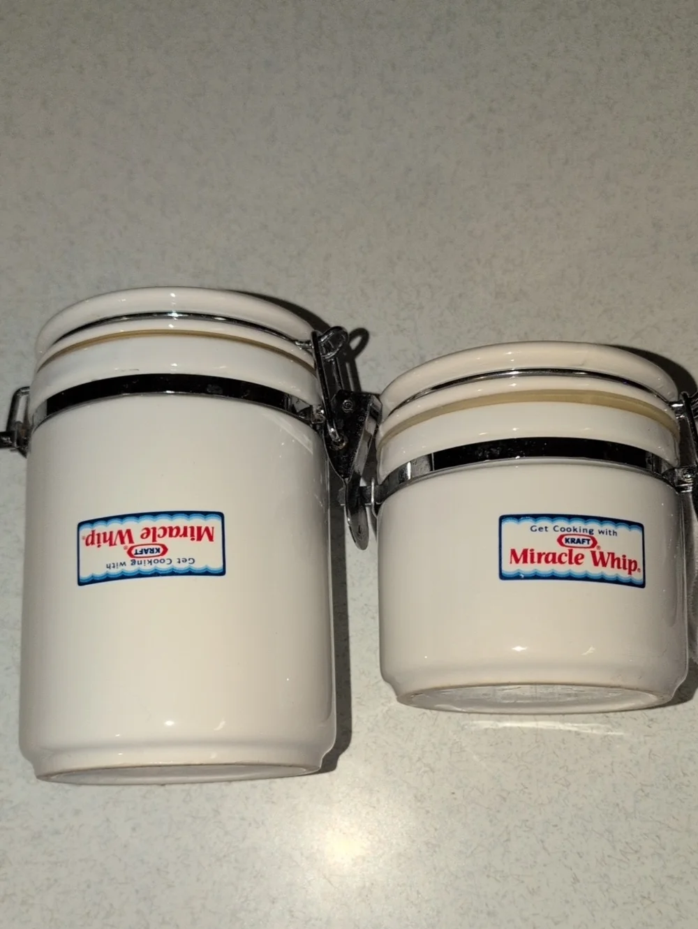 Vintage 1980s Miracle Whip Promotional Jars - 2pc Set w/ Rare Misprint Inverted